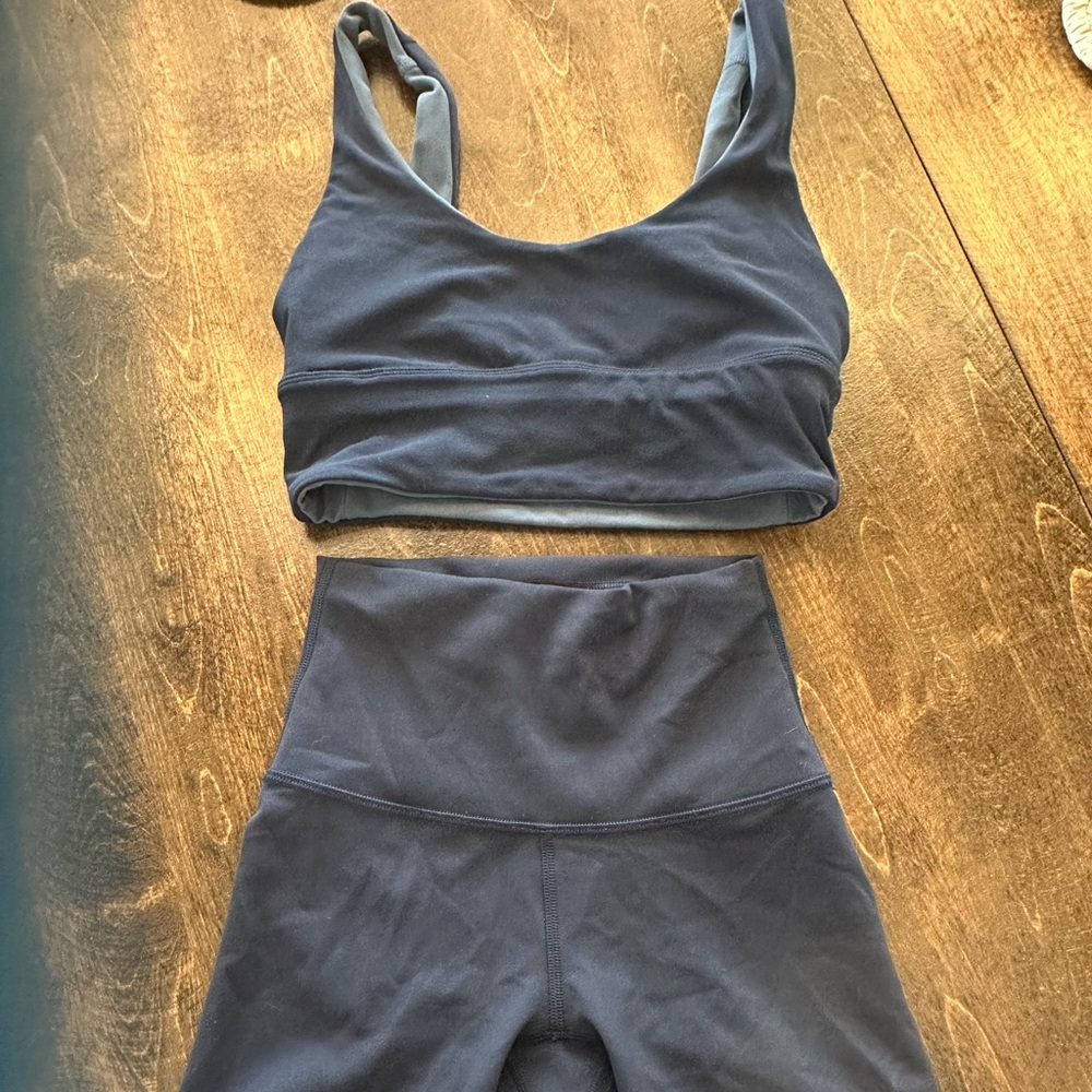 Lululemon XS blue bra top shorts set yoga workout